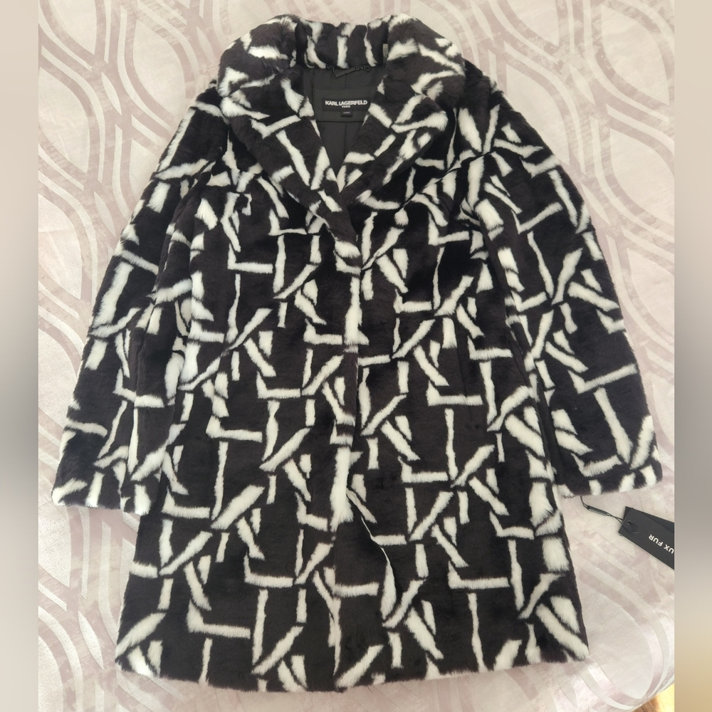 Karl Lagerfeld Women's Monochrome Faux Fur Coat - Picture 3 of 16